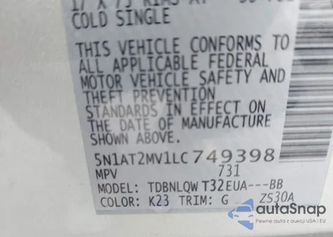 2020 Nissan Rogue Sv Intelligent Awd from USA, damaged, VIN 5N1AT2MV1LC749398